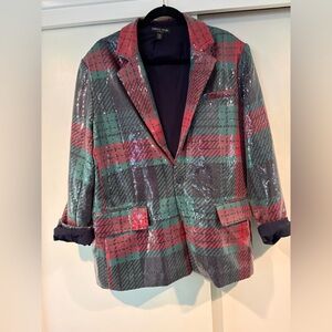 Sequined Christmas Plaid Blazer in Red and Green NWOT